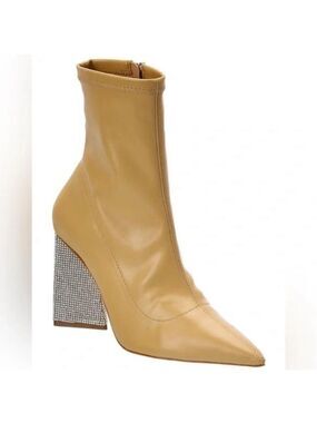Schutz Curus camel leather rhinestone heel point toe ankle boots size 6.5